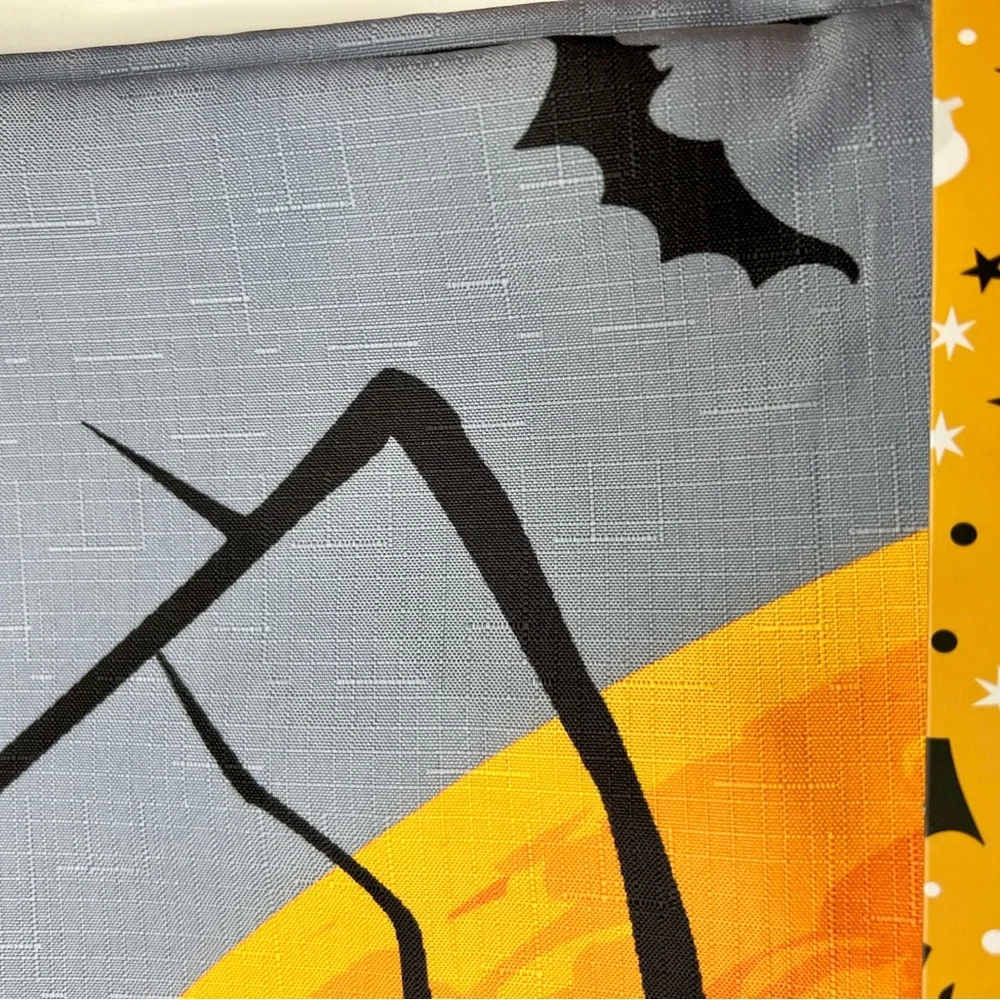Halloween Harvest Moon Fabric Shower Curtain Metal Hooks Graveyard Ravens Bats - Picture 5 of 8